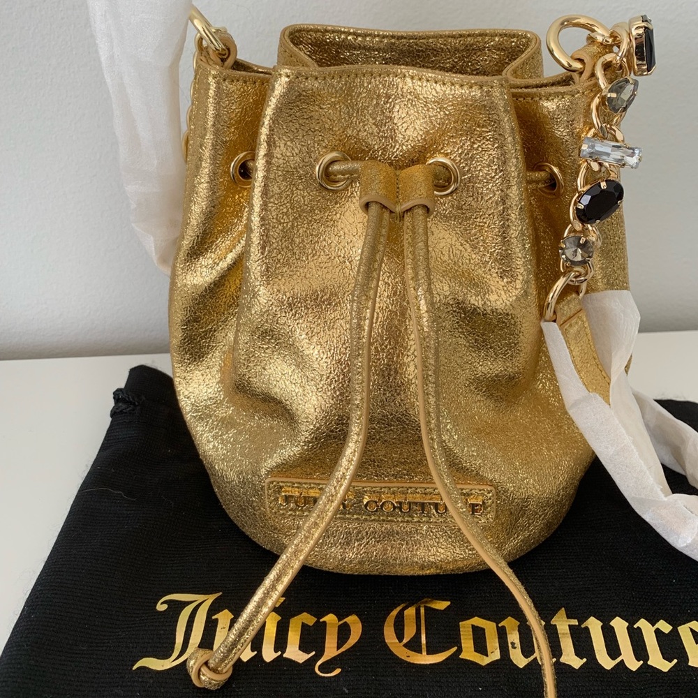 Gold leather crossbody bucket bag - day or night!